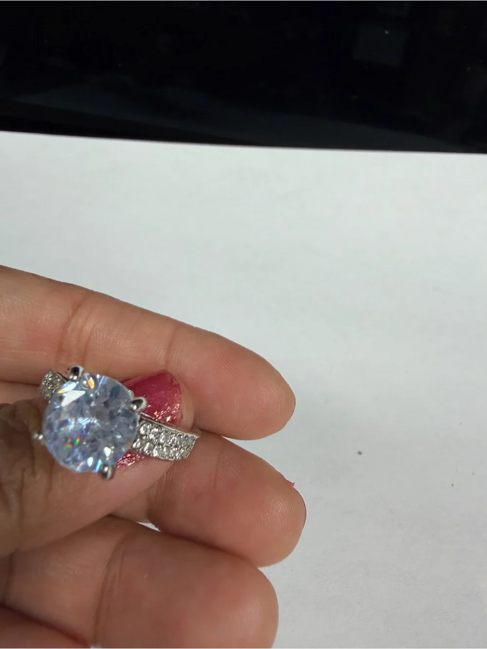 Silver Tone Round-Cut Cubic Zirconia Statement Ring in Clear